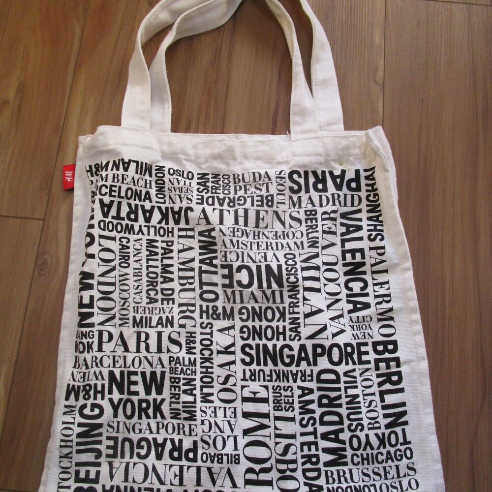 H&M limited edition worldwide canvas tote bag Ivory Cream EUC